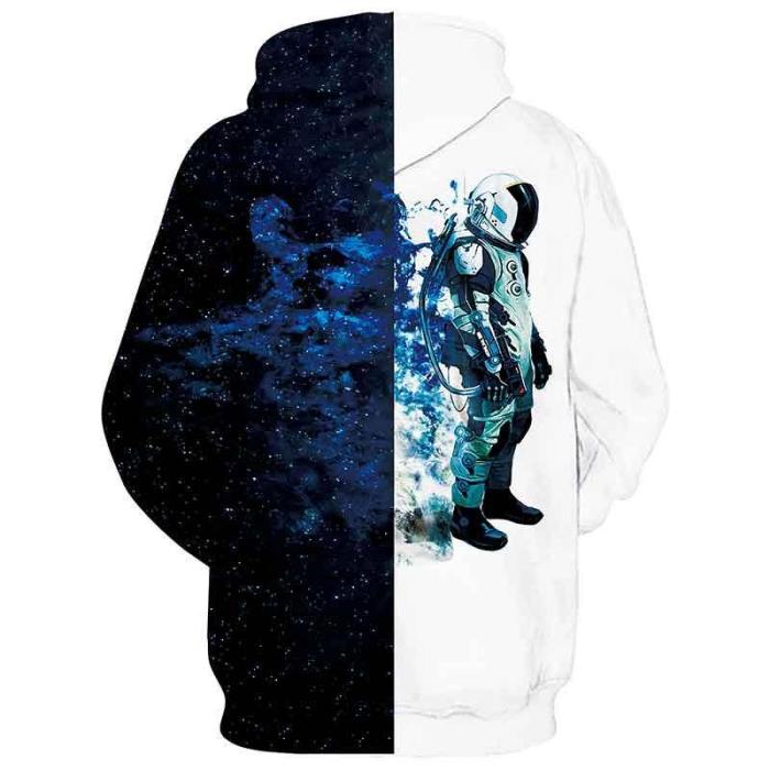 Mens Hoodies 3D Printed Blue White Patchwork Hoodies Sweatshirt