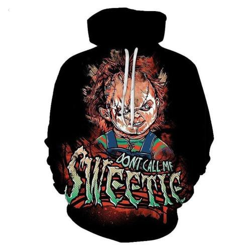 Unisex Horror Movie Hoodies Child'S Play Chucky Printed Pullover Jacket Sweatshirt