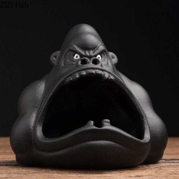 Windproof Ceramic Cartoon Gorilla Ashtray For Cigarettes