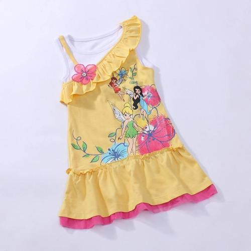 Faery Tinkerbell Girl Short Sleeve Summer Top Dress Tutu Party Costume Cartoon 1-5Y Rt23