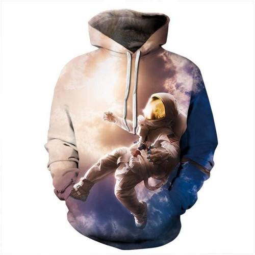 3D Print Hoodie - Spaceman White Cloud Galaxy Pattern Pullover Hoodie