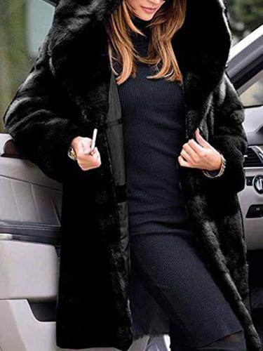 Women Fluffy Faux Fur Winter Coat Big Hood Warm Jacket