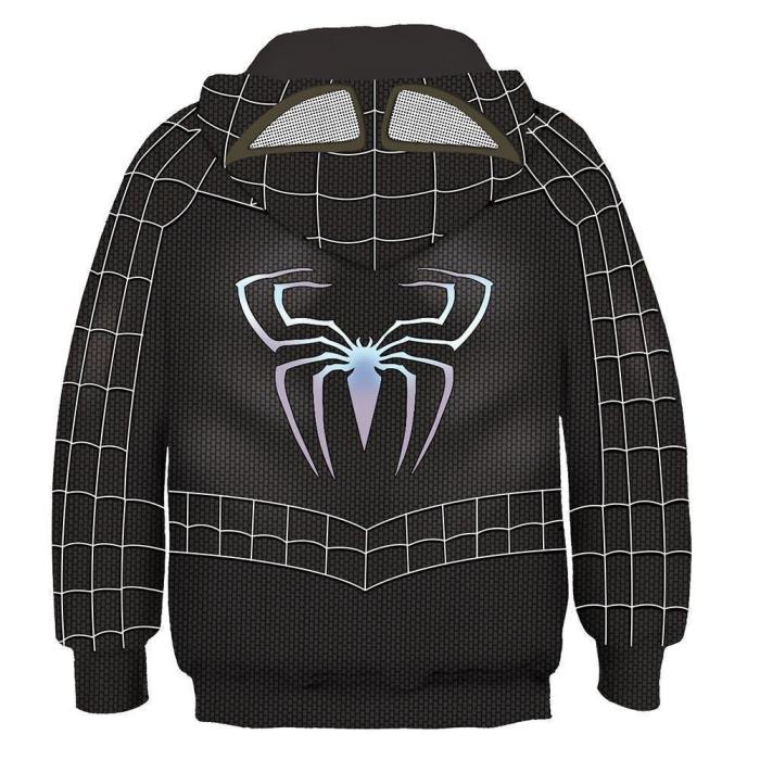 Kids Movie Hoodies Spider-Man Pullover 3D Print Jacket Sweatshirt Black