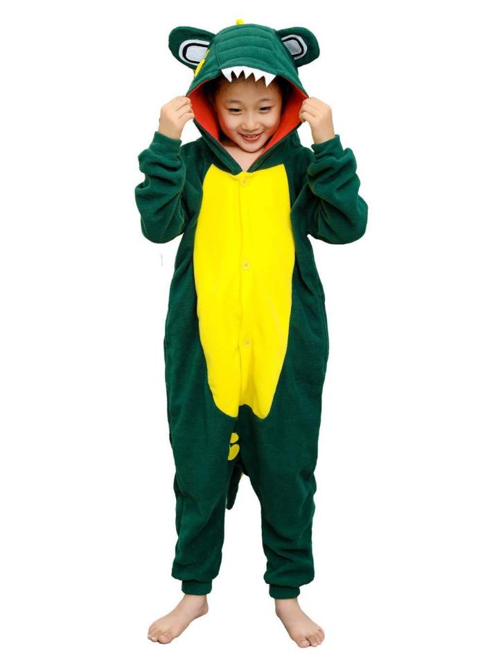 Kids Unisex Onesie Cosplay Pajamas Lovely Green Crocodile Costume