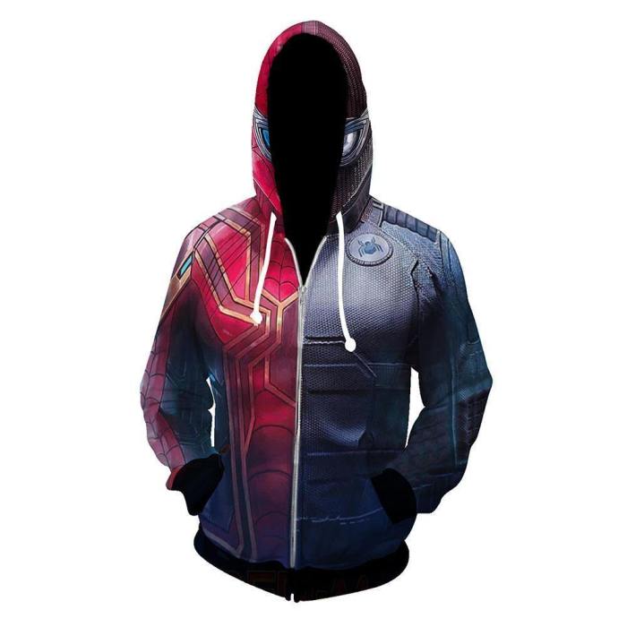 Unisex Spider-Man Hoodies Iron Spider-Man Stealth Battle Suit Zip Up 3D Print Jacket Sweatshirt
