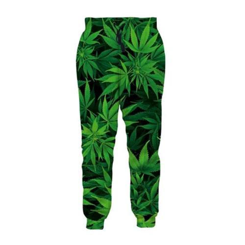 Mens Jogger Pants 3D Printing Green Weed Leaves Pattern Sweatpants