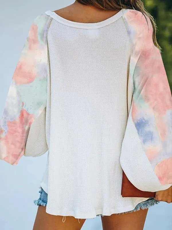 Crewneck Tie Dye Batwing Sleeve Knit Shirt
