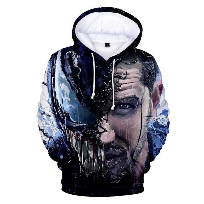 Venom 3D Printing Fashion Long-Sleeved Hooded Pullover Sweater