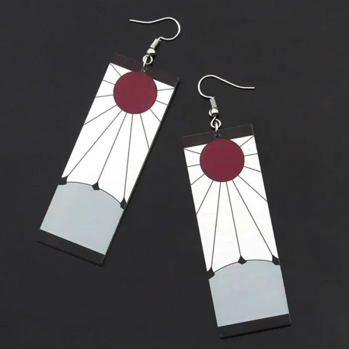 Anime Demon Slayer Earrings Kamado Tanjirou Ear Pendant Clip Stud