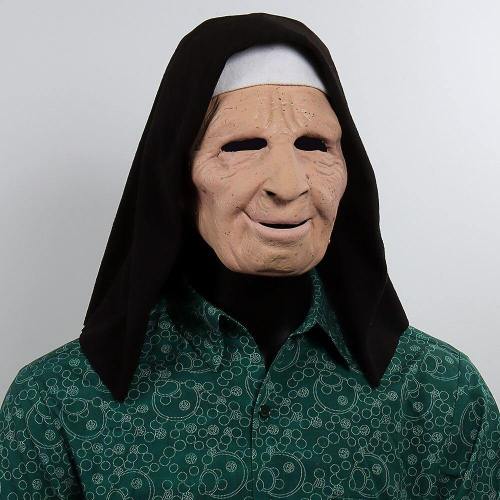 The Nun Old Woman Grandmother Latex Mask With Headscarf Halloween Prop
