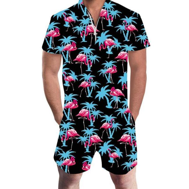 Men'S Rompers Tropical Flamingo Jumpsuit