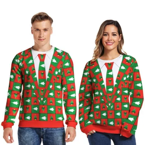Mens Pullover Sweatshirt 3D Printed Christmas Tree Long Sleeve Shirts