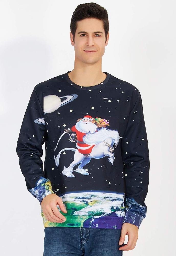 Funny Santa Riding In Galaxy Space Shirt Ugly Christmas Sweater