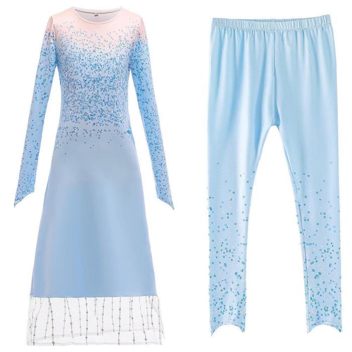 Frozen 2 Kids Girl Elsa Costume Dresses Blue Pants Coat Outfit For Party Holiday