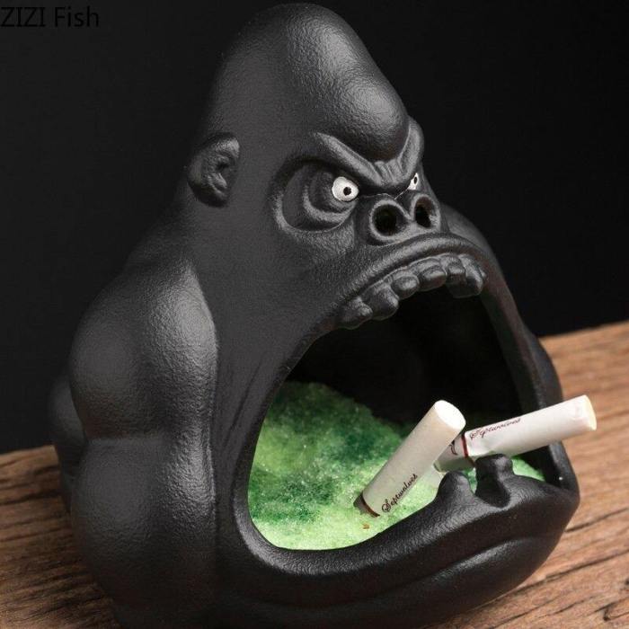 Windproof Ceramic Cartoon Gorilla Ashtray For Cigarettes