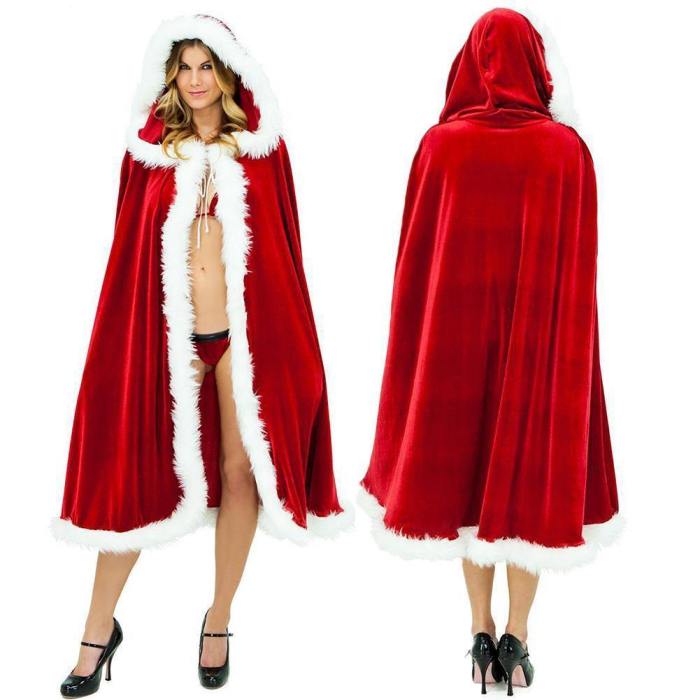 Womens Fur Trim Christmas Santa Claus Cloak Xmas Costume Red Bridal Cape Cloak Ladies Dress  Cape Winter Wedding Hooded Clock