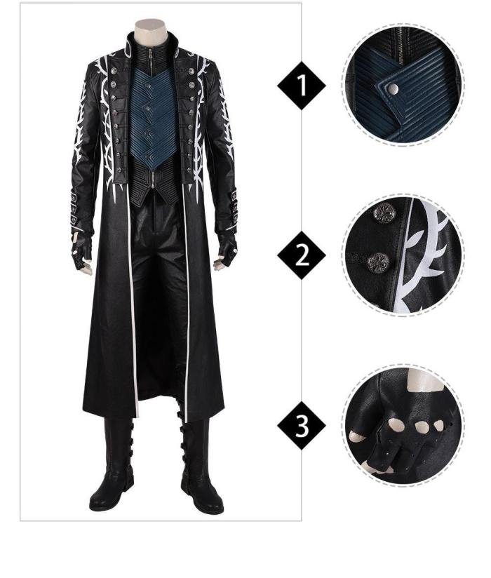 Dmc 5 Game Vergil Cosplay Vest Men Jackets Halloween Costume For Kids Adult Anime Faux Leather Coat