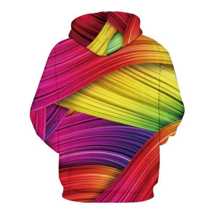 3D Print Hoodie - Colorful Stripes Pattern Pullover Hoodie