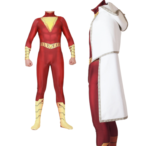 Shazam Billy Batson Halloween Costume Bodysuit Jumpsuits With Cloak