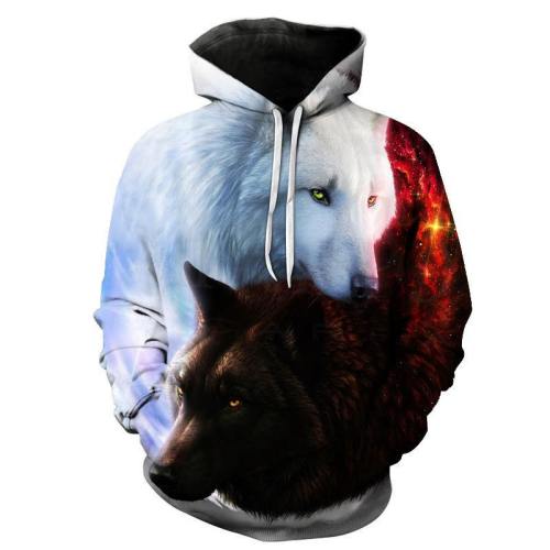 Black And White Double Wolf 3D Printed Hoodies