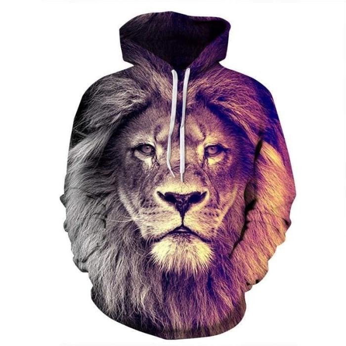 3D Print Hoodie - Lion Head Pattern Pullover Hoodie