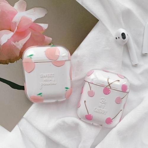 Sweet Peach Cherry Transparent Apple Airpods Protective Case Cover