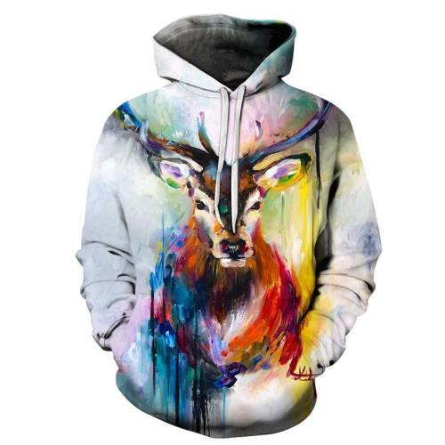 Vibrant Deer Oil Painting 3D - Sweatshirt, Hoodie, Pullover