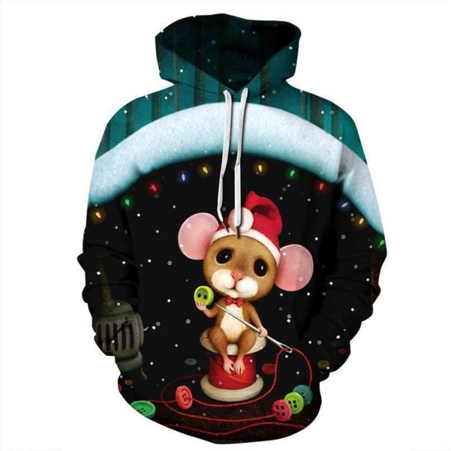 Mens Hoodies 3D Graphic Printed Christmas Sewing Bear Pullover