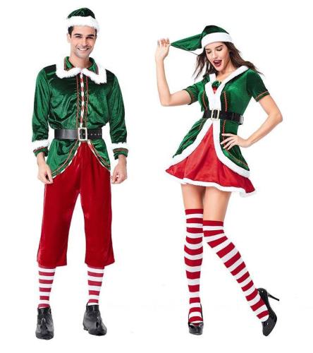 Velvet Lovers Green Spirit Of Christmas Elves Costumes For Woman And Man Christmas Party Cosplay