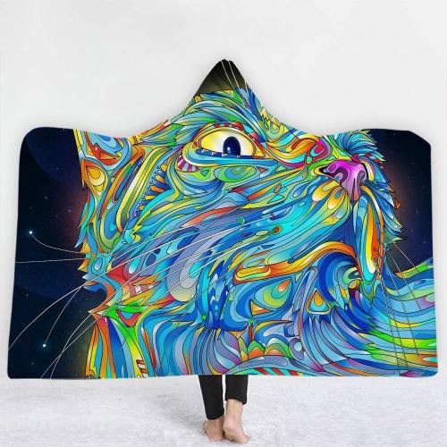 Colorful Lines Cat Hooded Blanket