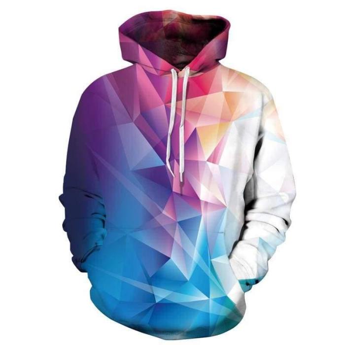 3D Print Hoodie - Bright Colorful Rhombus Print Pullover Hoodie
