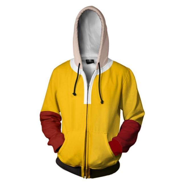 Unisex Saitama Hoodies One Punch Man Zip Up 3D Print Jacket Sweatshirt
