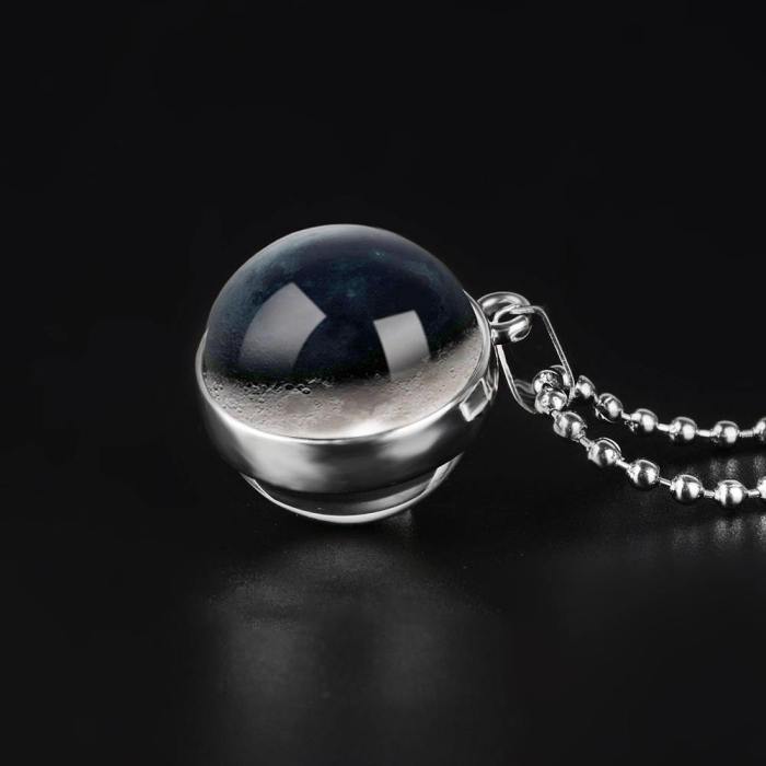Double Sided Moon Phase Glass Pendant Necklace