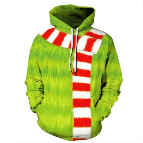 Mens Hoodies 3D Graphic Printed Ugly Christmas Scarf Decoration Green Pullover