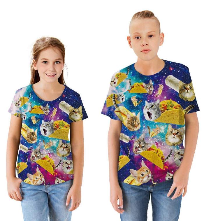 Unisex Kids T-Shirt Taco Cat Kitty Trendy Novelty 3D Graphic Printed Tee