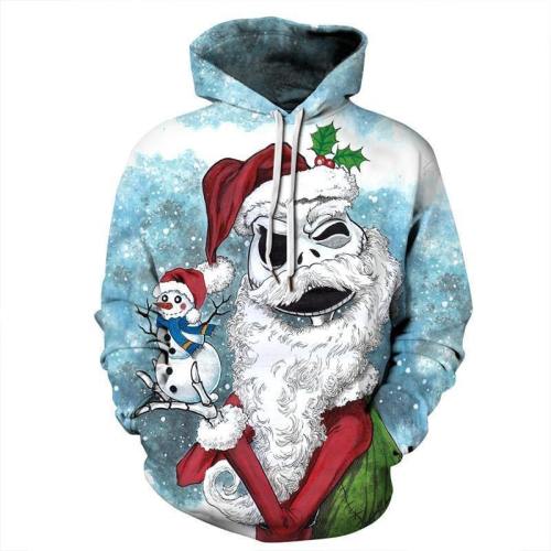 Mens Hoodies 3D Graphic Printed Old Christmas Snowman Pullover