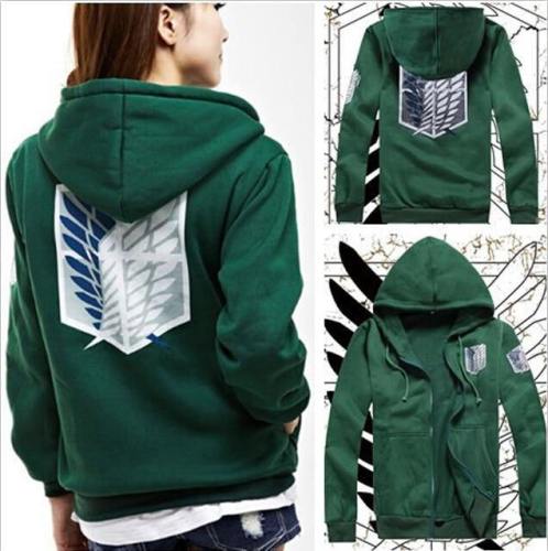 2 Colors Anime Attack On Titan Unisex Cosplay Costume Green/Black Hoodie Scouting Legion Hooded Jacket
