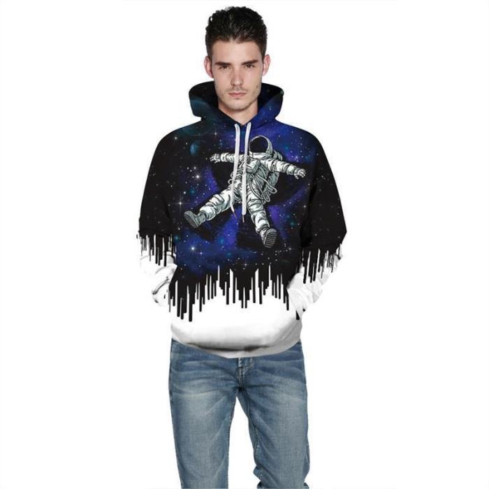 Mens Hoodies 3D Graphic Printed Starry Astronaut Pullover Hoody