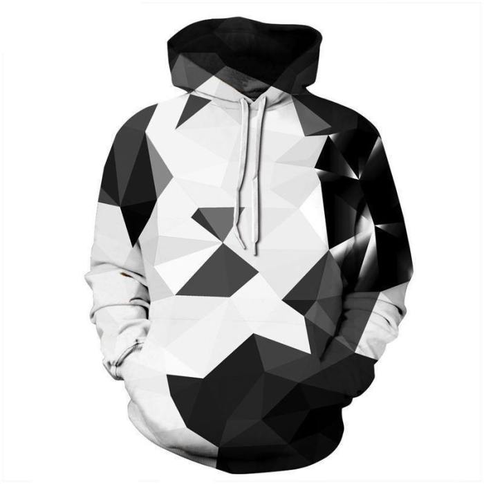 3D Print Hoodie - Black/White Rhombus Pattern Pullover Hoodie Css016