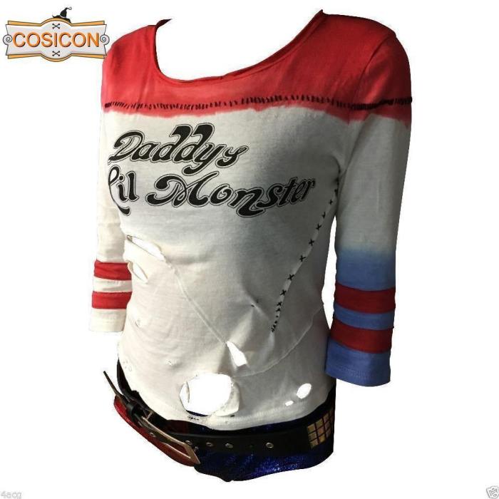 Movie Suicide Squad Harley Quinn Cosplay Costume Full Set Daddy'S Lil Monster T-Shirt