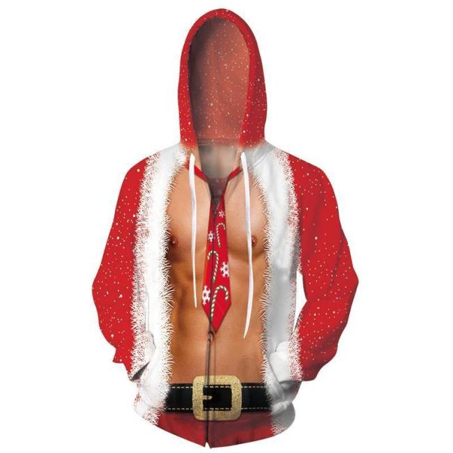 Mens Zip Up Hoodies Ugly Christmas Graphic Printing Hoody