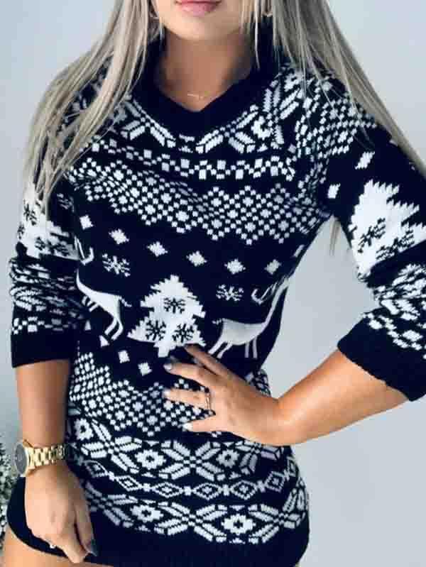 Funny Ugly Christmas Snowflakes Print Sweater Dress