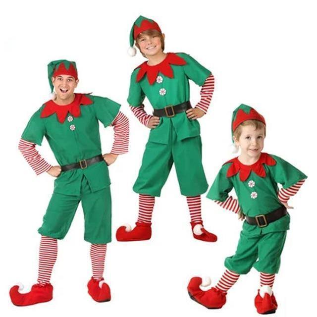 Christmas Elves Costumes Women Christmas Halloween Costume Long Sleeve Green And Red Girl Elf Dress Kids Christmas Costumes