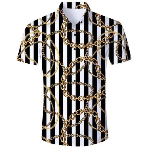 Men'S Hawaiian Short Sleeve Shirts Gold Chain Printing