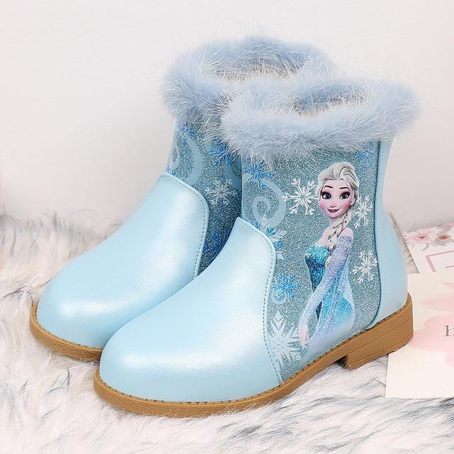 Girls Frozen Elsa  Autumn Winter Princess Boots Cute Warm Beads Cartoon  Elsa Leather Kids Cartoon Shoes