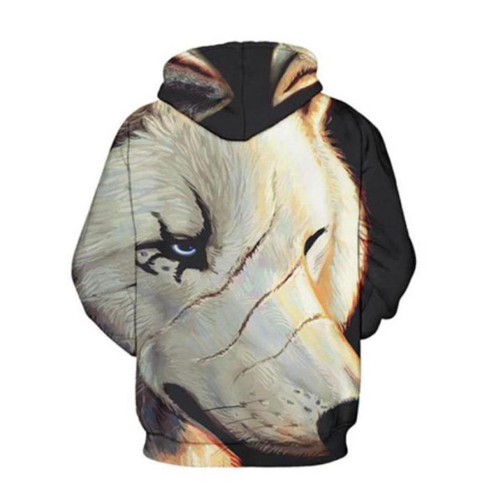 One-Eyed Wolf Hoodies 3D Pattern Pullover Sweatshirt