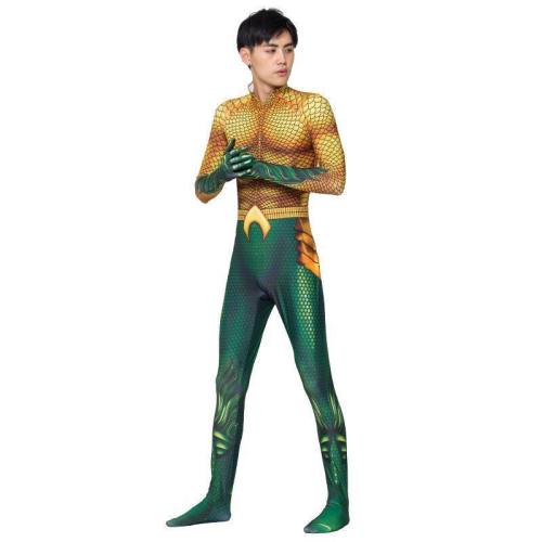 Aquman Golden Jumpsuit Superhero Costume Halloween Cosplay