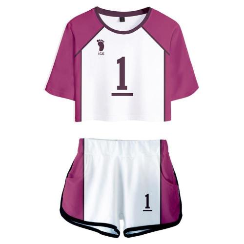 Haikyuu Shiratorizawa School Cosplay Uniform Jersey Sportswear Top Shorts Set For Women