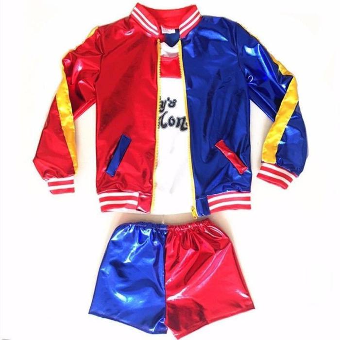 Girls Suicide Squad Harley Quinn Coat Shorts Top Cosplay Costume Set