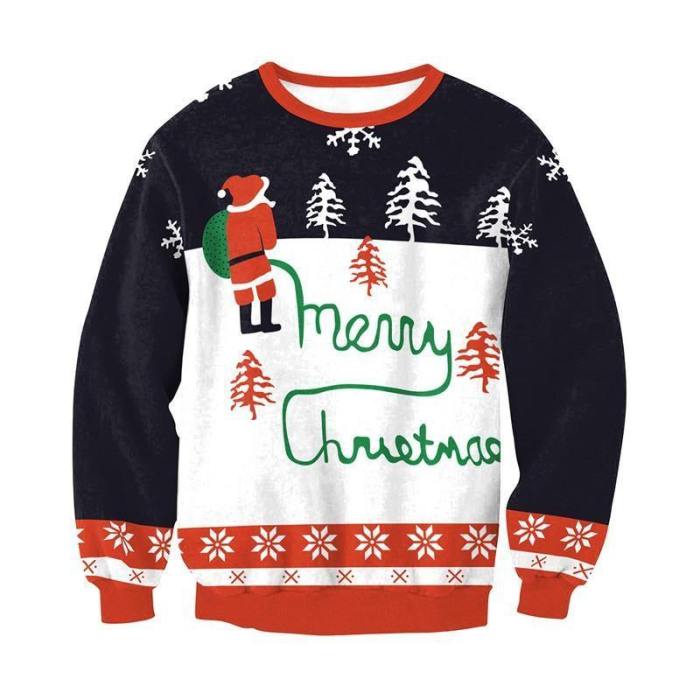 Mens Pullover Sweatshirt 3D Printed Merry Christmas Santa Claus Long Sleeve Shirts